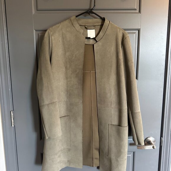 H&M Olive Green Suede-Look Open Front Jacket Coat Size 12 (EUR 40) - Picture 1 of 3